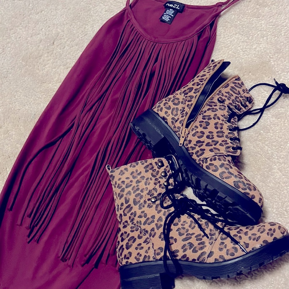 Rue21 Burgundy Dress With Fringe